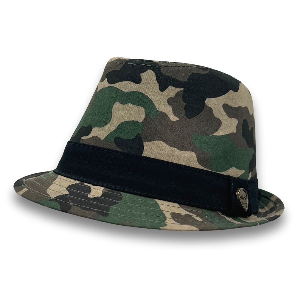 Classic Short Brim Fedora Panama Trilby Beach Summer Cotton Hat Camo Pattern